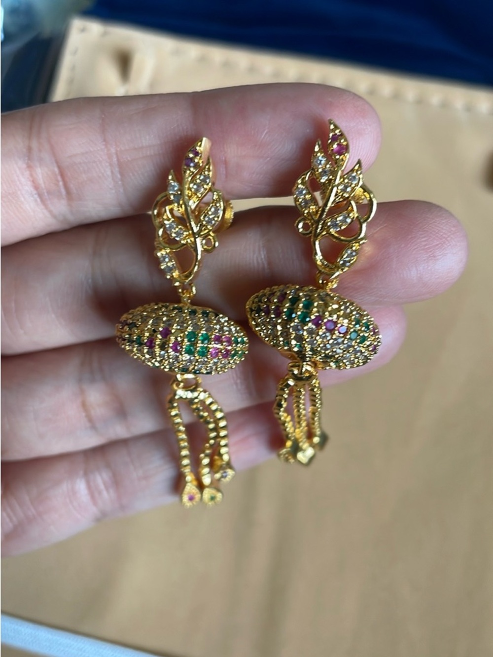 Gold-tone Multicolor stones Dangle Earrings